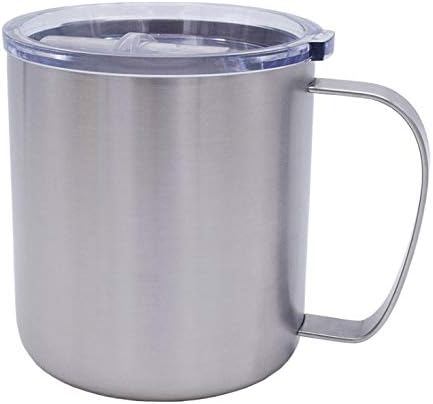 Stainless Steel Non-Insulated Coffee Mug With Handle And Lid, 13.5 Oz Single Wall, Flat Bottom, Allow Higher Heat Transfer From Cup Warmer (Sliver, 1)