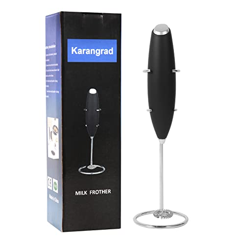 Handheld Milk Frother With Stand,Uses Batteries, Mini Electric Frother For Coffee,Latte,Cappuccino,Hot Chocolate,Matcha,Durable Drink Mixer With Stainless Steel Whisk (Black)