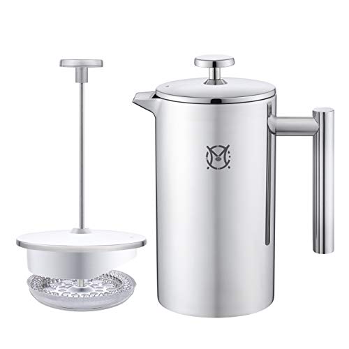 French Press Coffee Maker – Single Serve 1 Cup Small Stainless Steel Thermal Double Walled French Press 350ML/12OZ