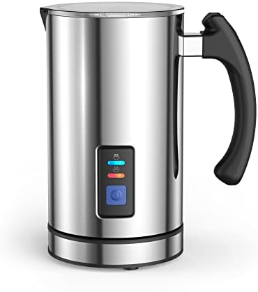 Milk Frother And Steamer, Electric Milk Steamer, Auto Shut-Off, Silent Operation, Hot And Cold Foam Milk Frother With Temperature Controls, Non-Stick Interior For Latte, Cappuccino, Macchiato (Silver)