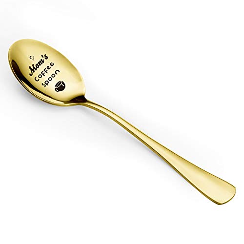 Mom Gifts From Daughter Son - Mom's Coffee Spoon - Funny Coffee Gold Plating Spoon Engraved For Coffee Lover Women - Best Mom Gifts For Mother's Day/Birthday/Christmas