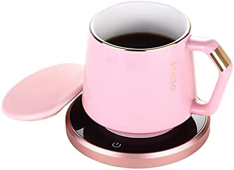 Coffee Mug Warmer & Mug Set, KRGMNHR Smart Coffee Warmer For Desk With Auto Shut Off For Desk Home Office Use, Pressure-Activated Technology, 15oz Flat-Bottomed Ceramic Mug, Black Set (Upgrade)