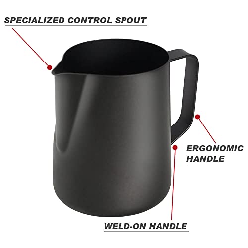 OTECH Black Milk Frothing Pitcher Steaming Cup 20 Ounce (600 Ml),Barista Tool Frother Jug For Espresso Machine Coffee Cappuccino Latte Art