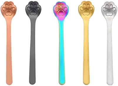 Cooking Spoon Coffee Spoon 5PCS Stainless Steel Stirring Spoon Mini Slotted Spoon Paw Shape Dessert Spoon Rainbow Coffee Spoons Espresso Beverage Drink Stirrer Ice Cream Spoon Serving Spoon