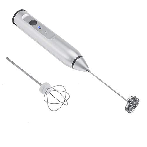 Electric Milk Frother, Rechargeable Electric Milk Frother With 2 Whisks Speed Adjustable Handheld Foam Maker(silver)