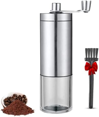 Manual Coffee Grinder, Coffee Bean Grinder With Adjustable Settings, Stainless Steel Hand Coffee Mill, Coffee Grinder Manual For Camping Home And Office (Sliver)