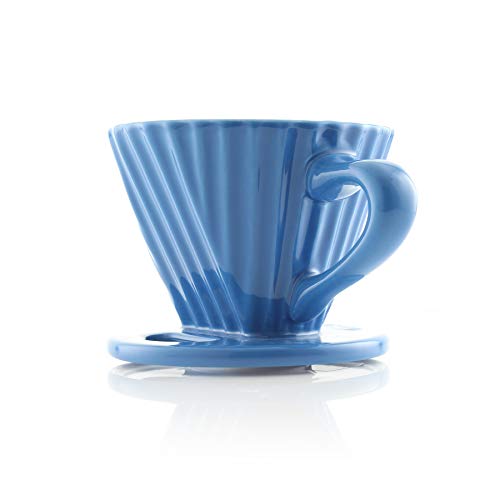 "Lotus" Ceramic Pour Over Coffee Dripper, 8 Ounces, Blue Cove