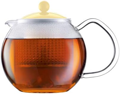 Bodum Assam Glass Tea Press With Stainless Steel Filter And Black Handle And Lid, 1.0-Liter, 34-Ounce