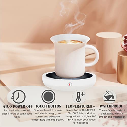 Ug Warmer For Coffee And Tea, Midgod Electric Beverage Warmers For Travel, Office Home Desk Use, Smart Thermostat Coaster Keep Coffee, Beverage, Milk, Tea And Hot Chocolate Warm (White)