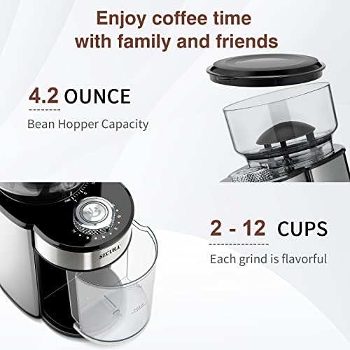 Conical Burr Coffee Grinder, Electric Coffee Bean Grinder With 25 Precise Grind Settings, Stainless Steel Adjustable Burr Mill For Drip Coffee, French Press & Espresso, 2-12 Cups