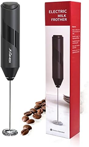 Milk Frother Handheld Battery Operated Electric Foam Maker, Drink Mixer With Stainless Steel Whisk And Stand For Cappuccino, Bulletproof Coffee, Latte,Frappe, Matcha (Black)