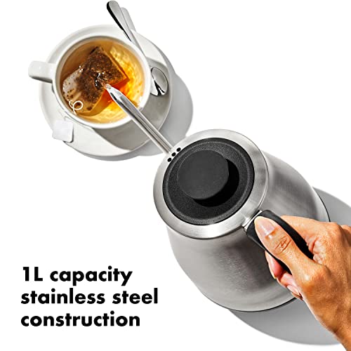 OXO Brew Gooseneck Electric Kettle – Hot Water Kettle, Pour Over Coffee & Tea Kettle, Adjustable Temperature, Built-In Brew Timer, Stainless Steel, 1L
