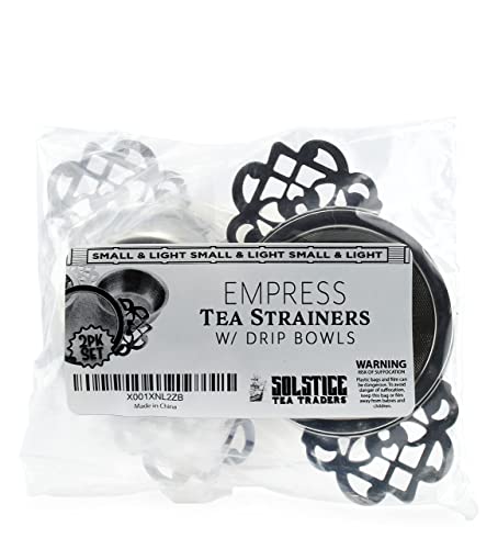 Olstice Empress Tea Strainers With Drip Bowls (2-Pack); Elegant Stainless Steel Loose Leaf Tea Strainers