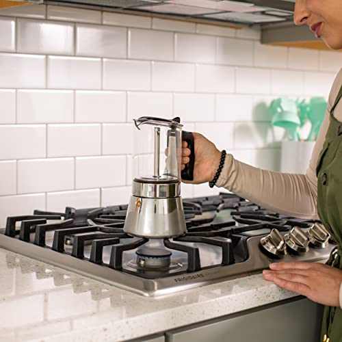 Moka Pot Stovetop Espresso Maker Set, With 9 Cup Coffee Percolator Pot, 2x Glass Coffee Mugs (12oz) And Milk Frother For Coffee. Stove Top Cafetera Greca, Cuban Or Italian Coffee Maker