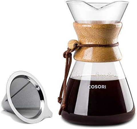 Pour Over Coffee Maker With Double-layer Stainless Steel Filter, Coffee Dripper Brewer & Glass Coffee Pot, High Heat Resistant Decanter, 34 Ounce