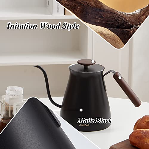 Gooseneck Electric Kettle, DiseZeit Retro Classic 0.7L Stainless Steel Smart Pour Over Kettle, ±1℉ Temperature Control, 1 Hour Keep Warm, Touch Control LCD Display, ℉/℃ Switching, Black & Wood Grain