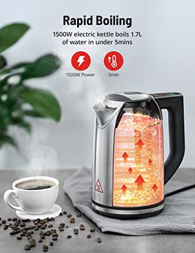Lectric Kettle,Tea Kettle With 6 Temperature Settings,Paris Rhône 1.7L Cordless Hot Water Boiler Heate,Strix Thermostat,Touch Control,Auto-Shutoff/Boil-Dry Protection, Keep Warm,LED Indicator,Coffee