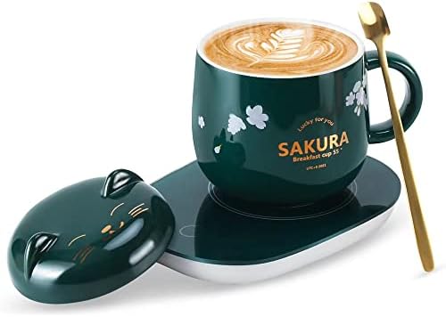 GENERIC Coffee Warmer With Mug,Smart Coffee Warmer Coffee Cup Warmer For Desk Office,Auto On/Off Gravity-Induction Coffee Tea Water Milk Warmer Plate (Green)