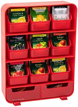 9 Removable Drawers Tea Bag Holder And Condiment Organizer, Black