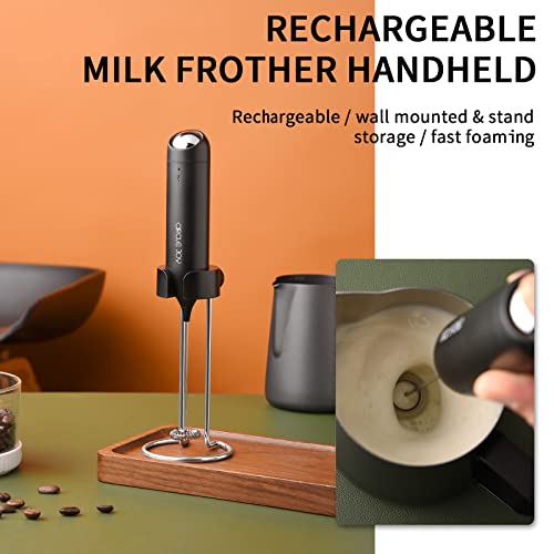 Milk Frother Handheld, Frother For Coffee, Drink Mixer Rechargeable USB-C, Electric Whisk With Integrated Stand And Charger, Mini Mixer Wand Wall Mount For Matcha, Black