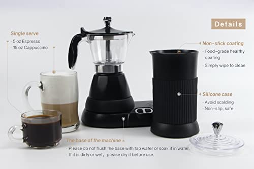 Espresso Machine,Portable Espresso Coffee Maker And Cappuccino Latte Machine With Milk Frother,Espresso Maker With Steamer,2 In 1 Moka Pot For Home,Office And Travel,2-3 Cups,Aluminum