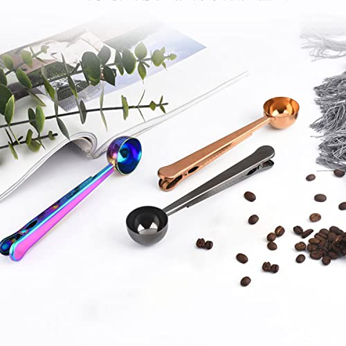 3 Pack Coffee Scoop, Stainless Steel Measuring Spoon With Coffee Bag Clip For Ground Coffee, Espresso, Coffee Beans (Black, Rose Gold, Rainbow Color)
