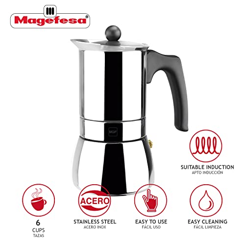 Genova - Stovetop Espresso Coffee Maker, 6 Cups Size, Made Of 18/10 Stainless Steel, Make Your Own Home Italian Coffee With This Moka Pot, Safe And Easy To Use, Cafetera, Café