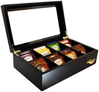 X Storage Organizer For Tea Collections, 8 Compartments W/Glass Window (Black)