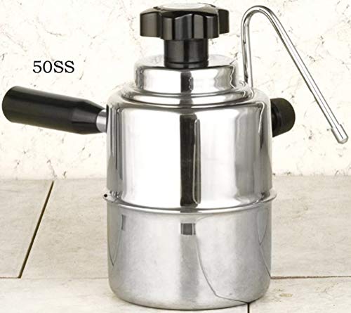 50SS Stainless Steel Stove Top Cappuccino Steamer, Black And Silver; Perfect For Frothing Cappuccino, Latte Or Chai Tea; Heavy 18/10 Stainless Steel; Bakelite Handle And Knob