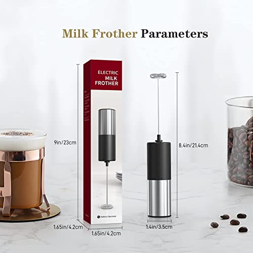 Milk Frother Handheld For Coffee, Electric Milk Frother Foam Maker Battery Operated Whisk Drink Mixer, Stainless Steel Mini Foamer For Coffee, Frappe, Latte, Matcha, Hot Chocolate