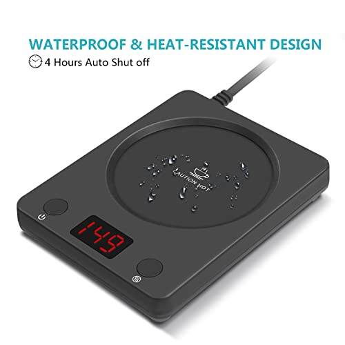 Coffee Mug Warmer Plate - Mug Warmer For Desk With Auto Shut Off, 3 Temperature Settings For Coffee, Milk, Tea Warming, Home & Office Use, Wood