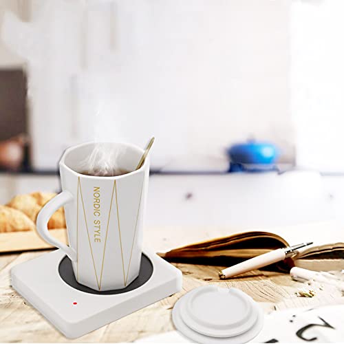 Coffee Cup, Ceramic Suit, With Constant Temperature Pad, Heater Washing, Heat Insulation Pad. Best Gift For Christmas, Navy Blue,white
