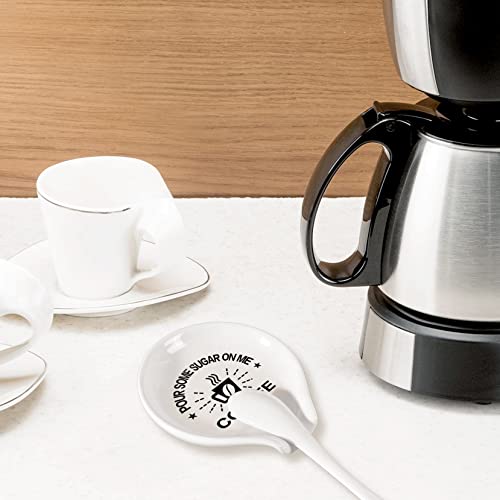 Coffee Spoon Rest And Spoon,Funny Coffee Quote Pour Some Sugar On Me Coffee Ceramic Coffee Spoon Holder-Station Decor Coffee Bar Accessories-Gifts For Coffee Lovers
