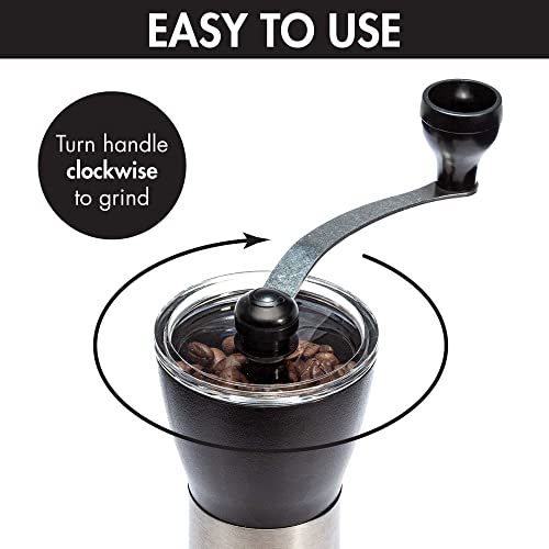 Manual Adjustable Burr Coffee Grinder-Ceramic Mill & Brushed Stainless Steel Body-Whole Bean For French Press, Cold Brew, Espresso, Camping