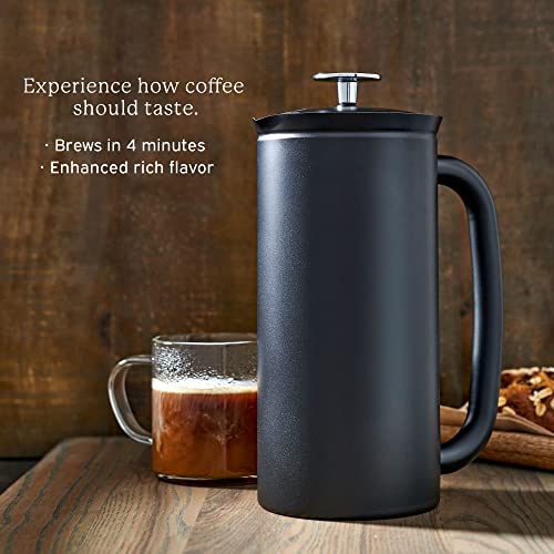 - P7 French Press - Double Walled Stainless Steel Insulated Coffee And Tea Maker With Micro-Filter, Keep Drinks Hot For Hours, Perfect For Home Or Travel (Matte Black, 32 Ounce)