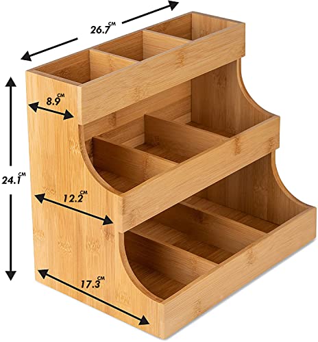 HEODORE Vertical Tea Bag Organizer - Bamboo Tea Bag Holder. Holds 180 Tea Bags.Elegant And Practical Wooden Tea Box For Tea Storage For Home, Office Or Café. Can Also Hold Sugar Packets And Creamers