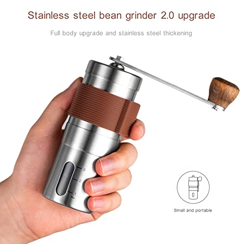 Manual Coffee Grinder, Hand Coffee Grinder, Bean Grinder, Portable Mini Coffee Grinder With Adjustable Settings, Suitable Use For Home, Office And Travel. Stainless Steel.