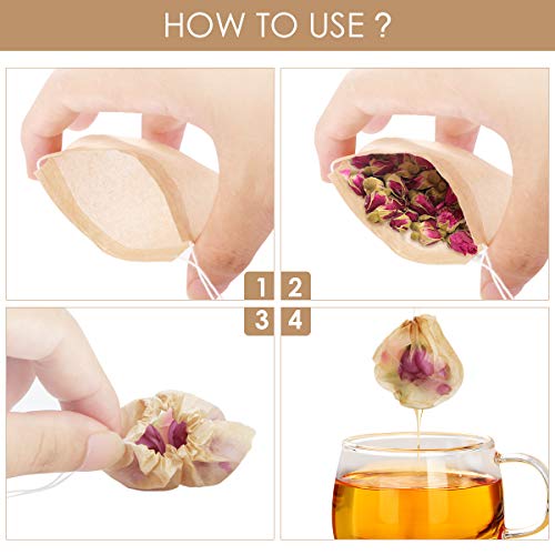 300PCS Tea Filter Bags For Loose Tea,Disposable Tea Infuser Unbleached Paper Safe & Natural Material Drawstring Empty Bag