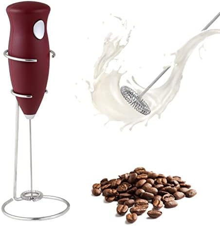 Milk Frother Handheld - Frother For Coffee Electric Handheld Foam Maker With Stainless Steel Stand, Battery Powered Portable Whisk Mixer For Coffee, Cappuccino, Latte, Matcha, Hot Chocolate (Red)