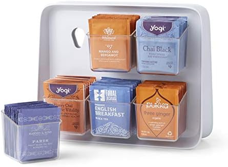 TeaStand Tea Bag Organizer With Clear Removable Bins, Cabinet Or Pantry Storage Caddy, 120-Bag