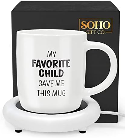 SoHo Funny Coffee Mug With Warmer Gift For Mom, Electric Heated Coffee Lover Gifts For Mothers Day/Birthday/Christmas, 12oz My Favorite Child Gave Me This Mug (Gift Boxed)