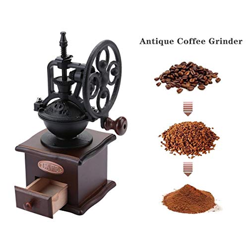 Manual Coffee Grinder, Vintage Style Portable Hand Crank Grain Mill Wooden Coffee Grinder Manual Travel Coffee Bean Grinders, With Beans Bowl Design, Side Handle, Thickness Adjustable