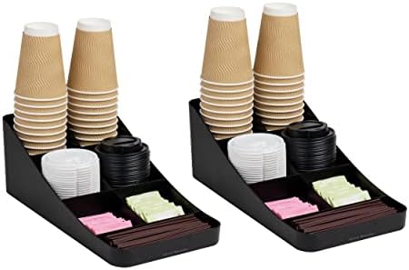 Mind Reader Anchor Collection, 7-Compartment Coffee Cup And Condiment Dispenser, Countertop Organizer, Set Of 2, Black
