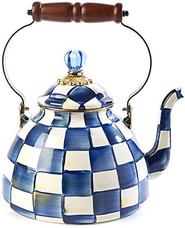 AcKenzie-Childs Courtly Check Enamel Tea Kettle, Decorative Tea Kettle, 3-Quart Capacity