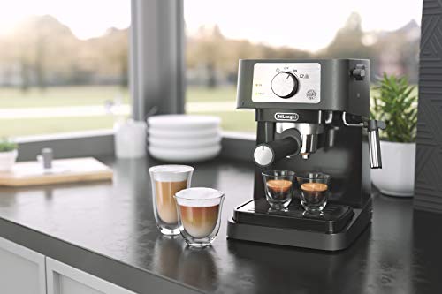 De'Longhi Stilosa Manual Espresso Machine, Latte & Cappuccino Maker, 15 Bar Pump Pressure + Milk Frother Steam Wand, Black / Stainless, EC260BK, 13.5 X 8.07 X 11.22 Inches
