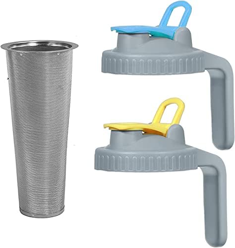 Coffee Strainer Stainless Steel Mesh Filter- 2 Quart (64 Oz)- 2pcs Wide Mouth Flip Cap Lid With Handle For Ball Mason Jar, Suitable For Cold Brew, Lemonade, Iced Tea And Iced Coffee