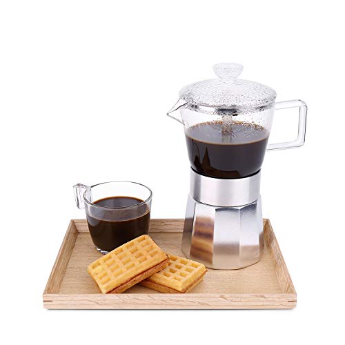 Moka Pot Premium Crystal Glass-Top Stovetop Espresso Moka Pot - 6 Cup - Coffee Maker, 240ml/8.5oz/6 Cup (espresso Cup=40ml) Coffee Lover Gifts Ideas