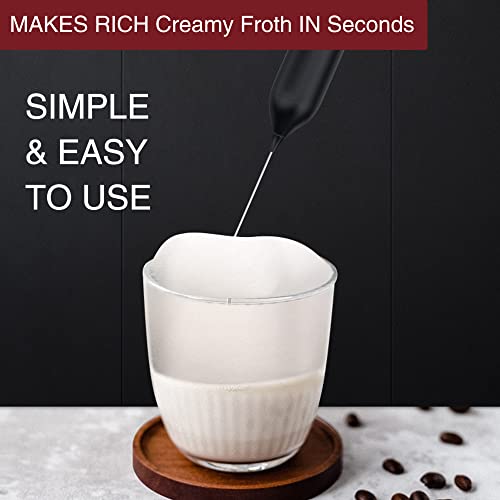Rechargeable Milk Frother Handheld With Stand - Wall Hanging Or Bracket Storage - Premium Gift Coffee Electric Frother, Electric Whisk For Matcha,Coffee,Frappe,Lattee - Portable Drink Mixer (Black)