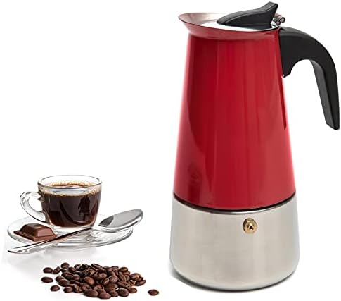 6 Cup Coffee Maker Stovetop Espresso Coffee Maker, Moka Coffee Pot With Coffee Percolator Design, Stainless Steel Stovetop Espresso Maker, Italian Coffee Maker (Red) (300ml/10oz)