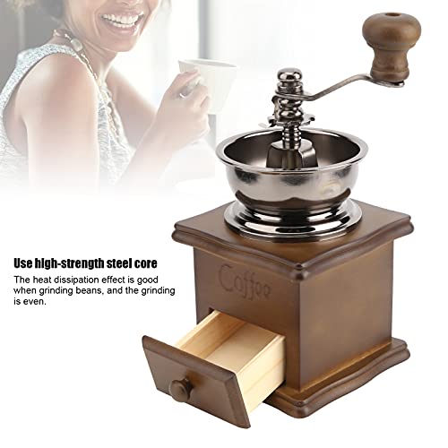 Manual Coffee Bean Grinder, Vintage Style Wooden Steel Core Hand Crank Grinder, Suitable For Espresso/Drip Coffee/French Press And Percolator Coffee